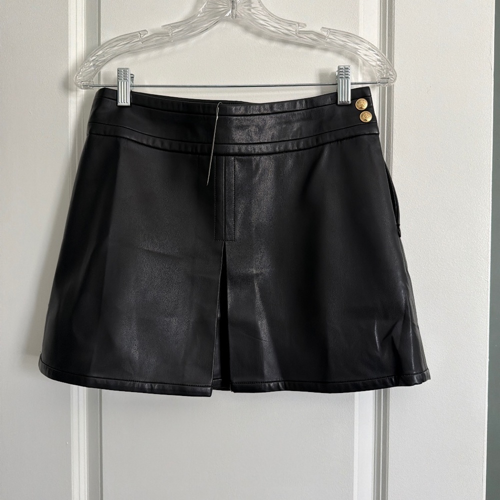 JCrew Black Vegan Leather Kick Pleat Mini Skirt